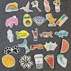 Various themed stickers, gaming,  Travel, beach, food,Journaling, stationary25pc